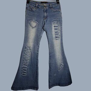Ruilida Bell botton Jeans With Heart Patchwork & Multicolor Back Pockets Size 27